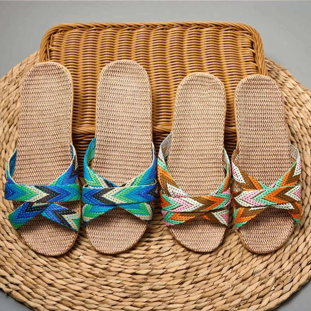Women Slippers Lightweight Indoor Linen Slippers Antislip Home Shoes Summer Flat Sandals Casual Slippers