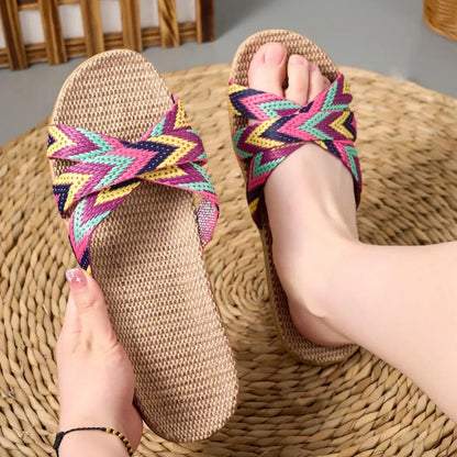 Women Slippers Lightweight Indoor Linen Slippers Antislip Home Shoes Summer Flat Sandals Casual Slippers